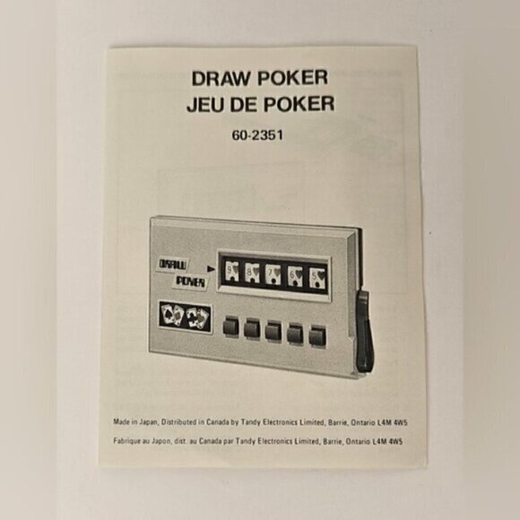 Vintage 80's Radio Shack Draw Poker Card Game Japan 60-2351 Handheld Ele… - Picture 9 of 11